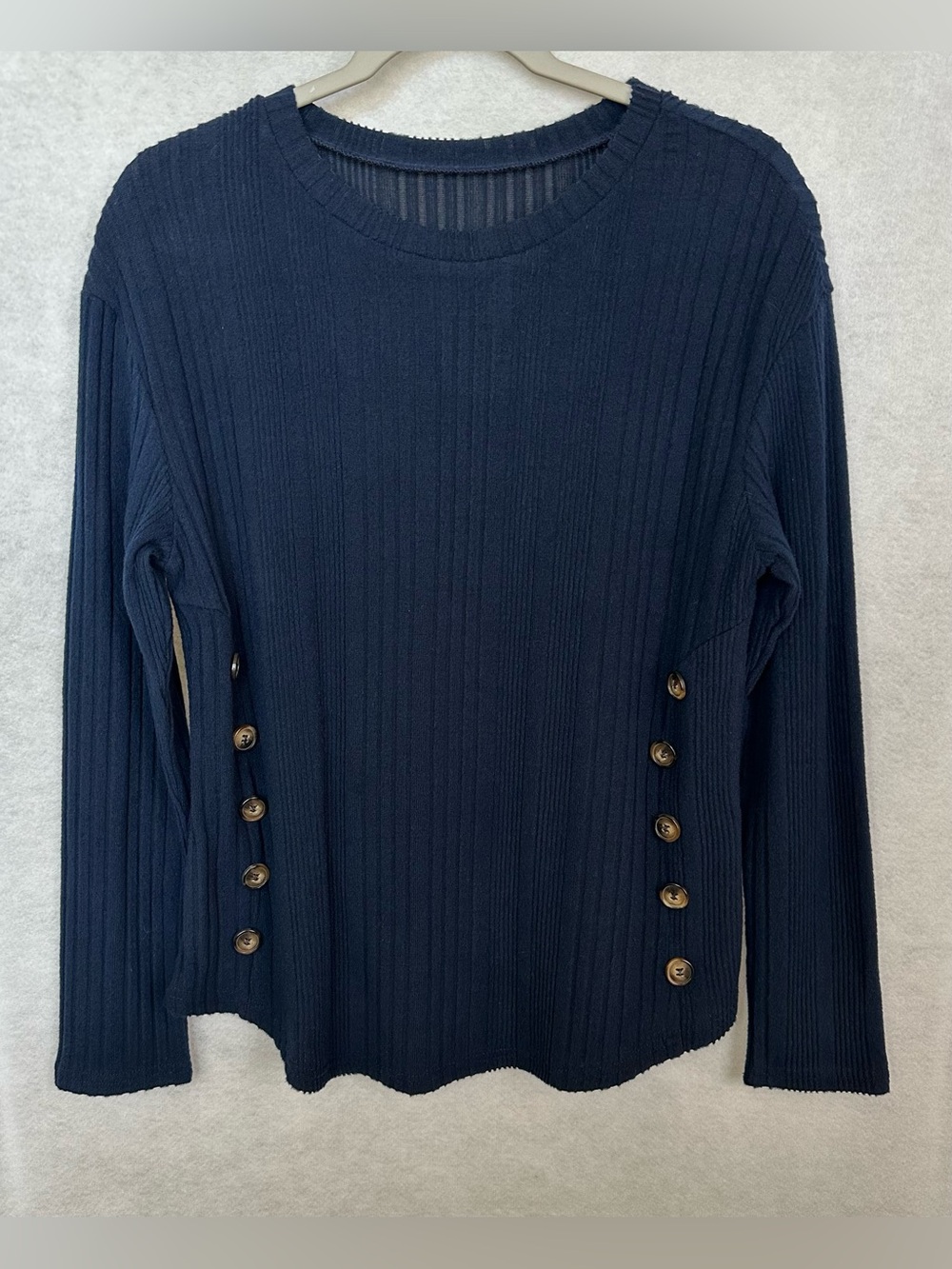 SHEIN Dark Navy Ribbed Long Sleeve with Side Buttons Sweater Top